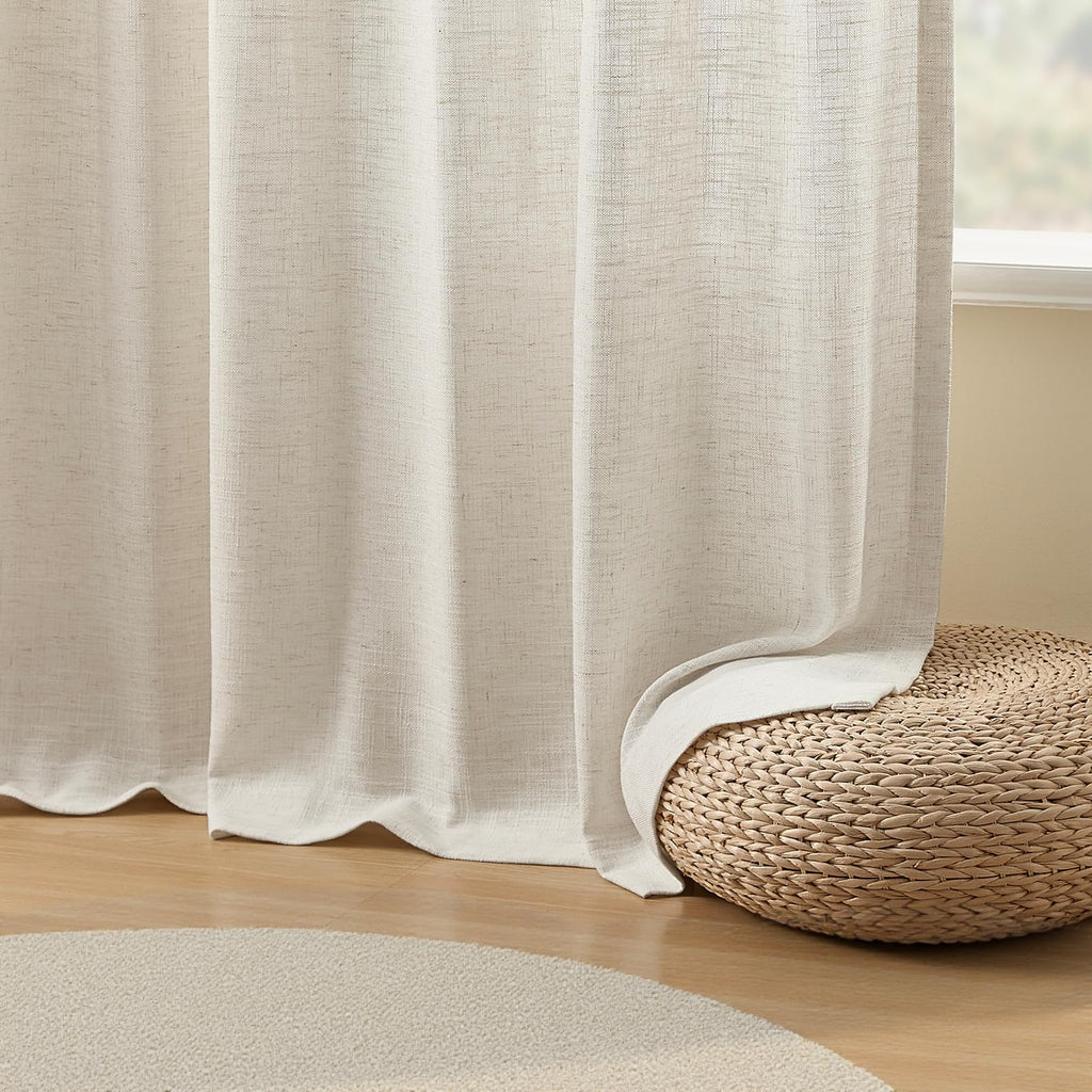 Pinch Pleated Linen Curtains 96 Inches Semi Sheer Light Filtering, 2 Panels
