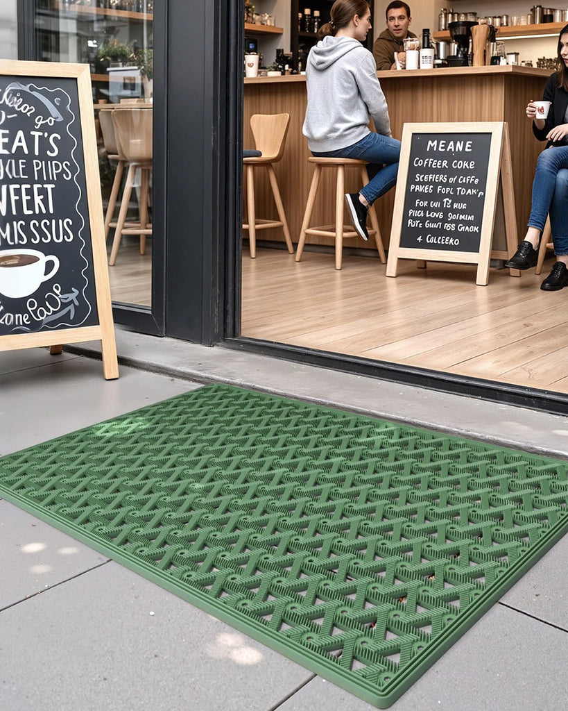 Front Door Mat Outside Entrance Rubber Floor Doormat, 19x30 Green