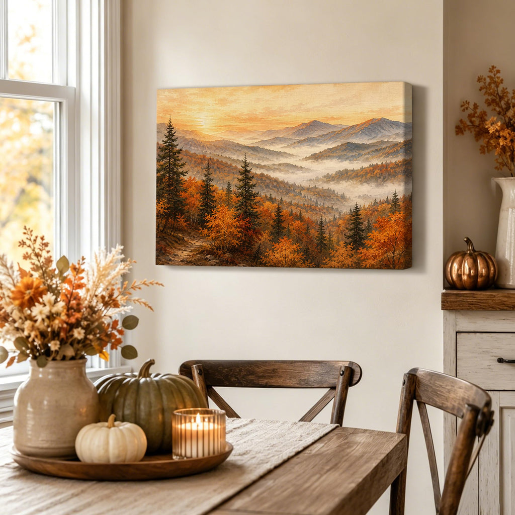 Autumn Mountain Canvas Wall Art, Fall Forest Landscape Canvas Prints