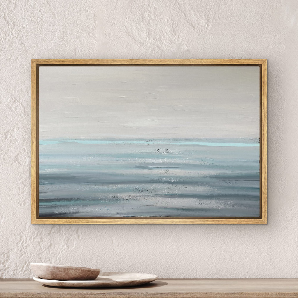 Framed Canvas Print Wall Art Baby Blue Gray Pastel Watercolor Landscape Abstract Shapes Illustrations Modern Art