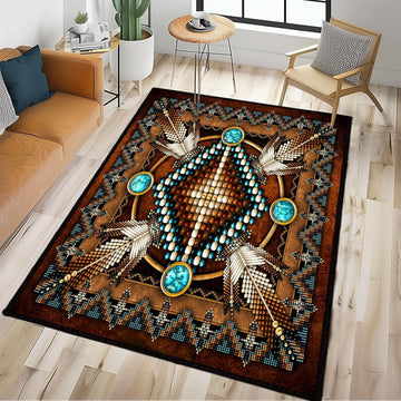 Southwestern Area Rug Washable Living Room Rug,Aztec Tribal Rugs Native American Throw Rugs Vintage Rug Non Slip