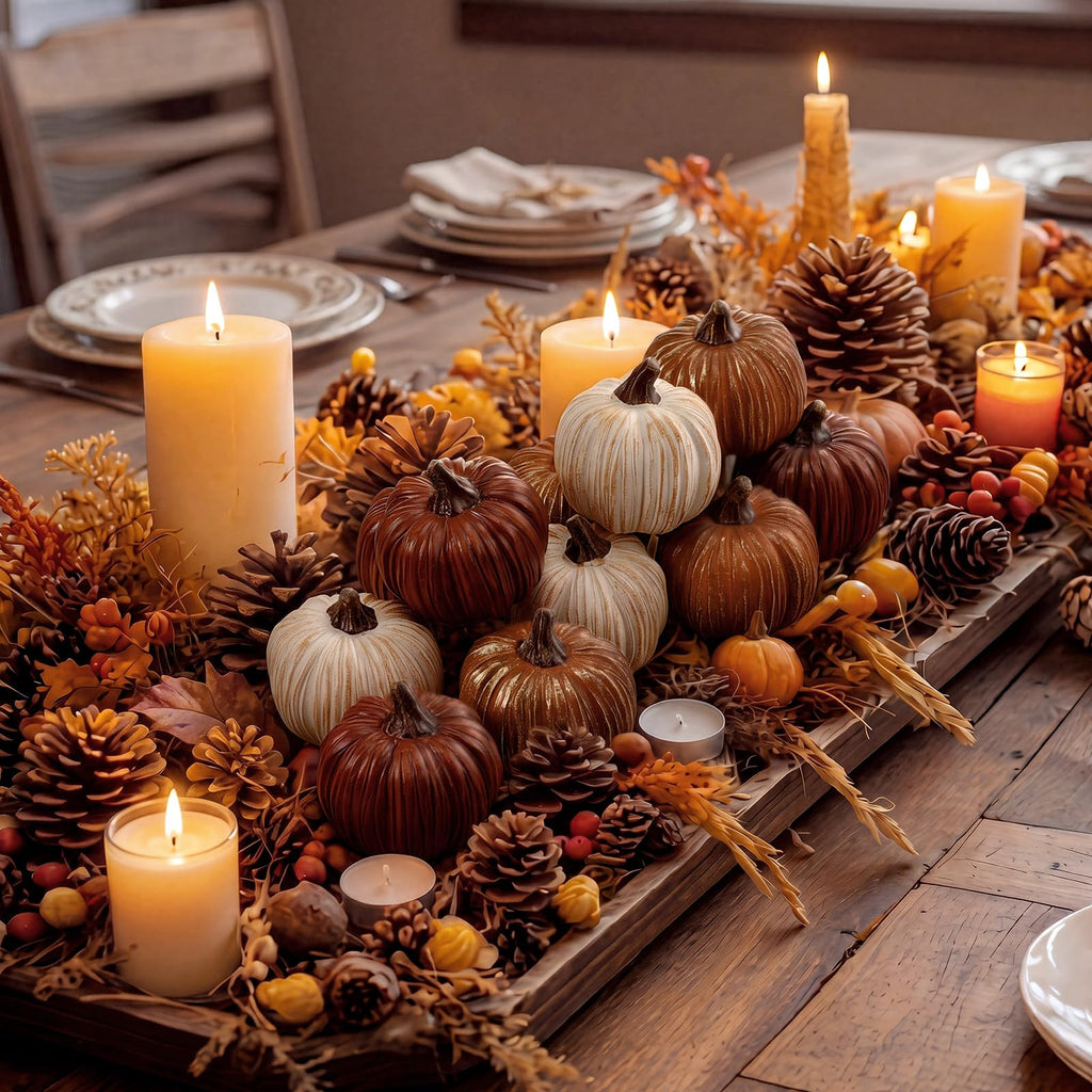12 Pcs Brown Rustic Fall Pumpkin Decor Resin Pumpkins for Thanksgiving Decorations Farmhouse Decorative Pumpkins