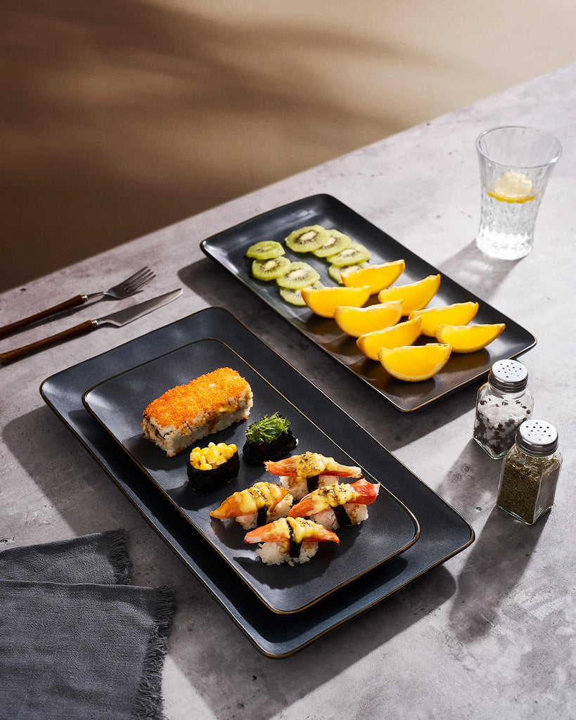 Serving Platters Set of 3 Sizes - Rectangular, Matte Dark Charcoal