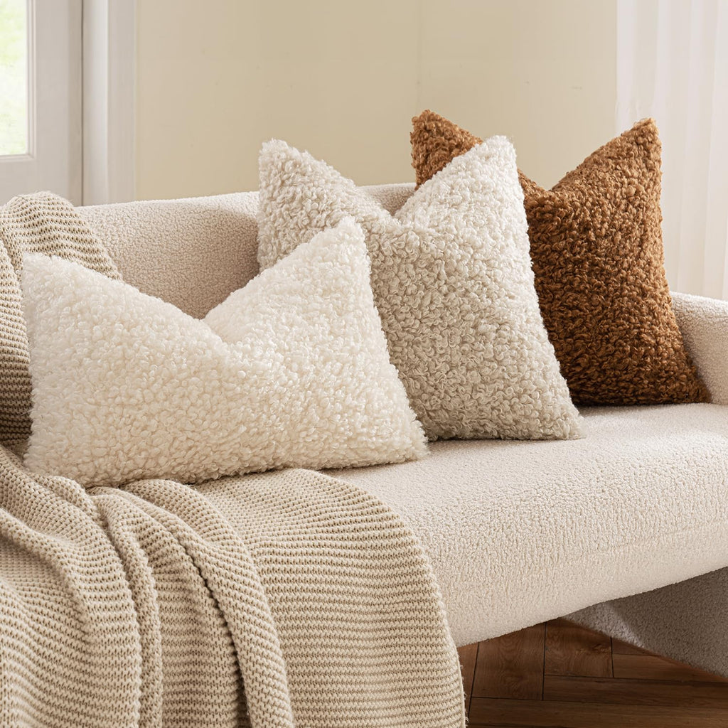 Decorative Faux Fur Pillow Covers Sherpa 18x18 Oatmeal