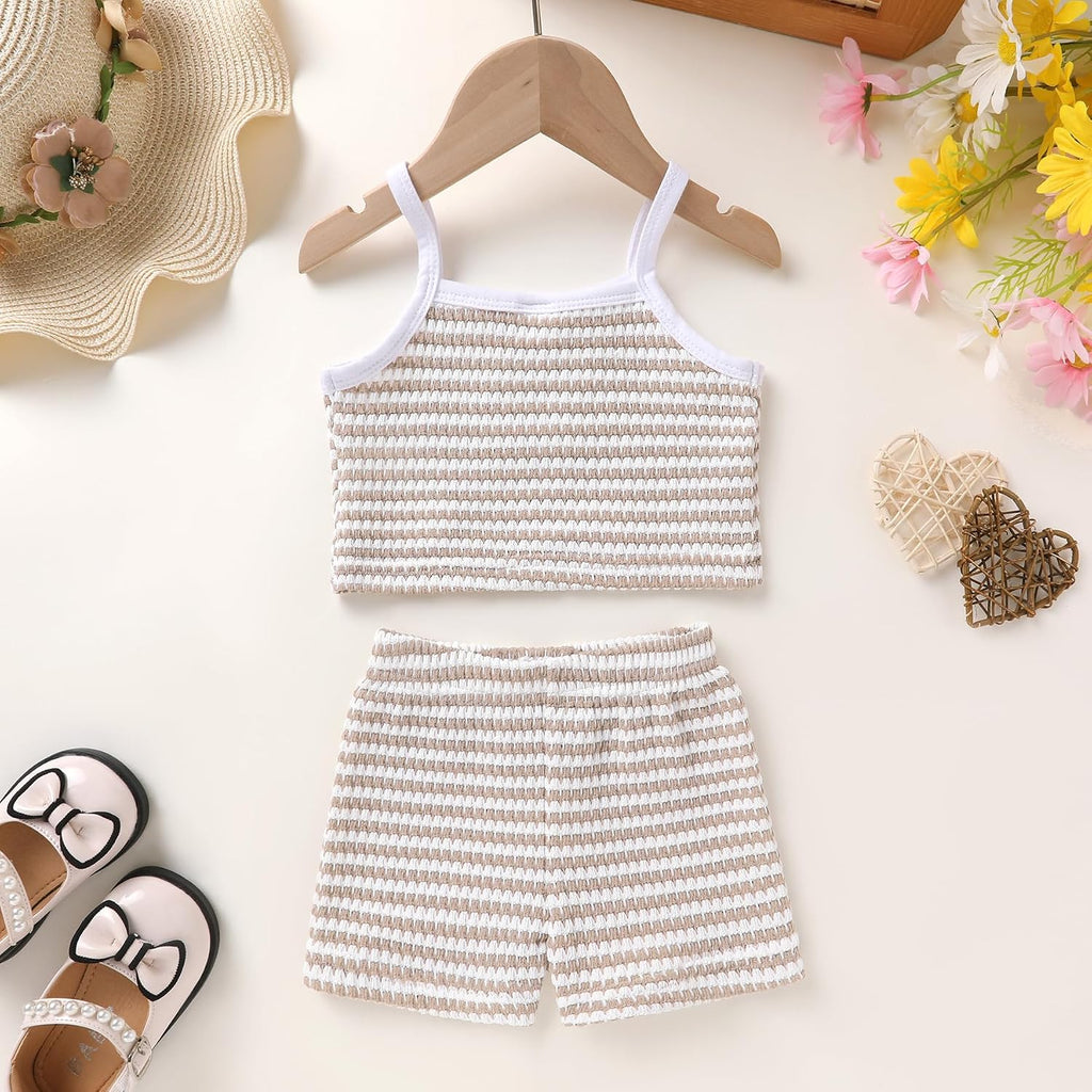 Toddler Baby Girl Summer Clothes Sleeveless Waffle Knit Set