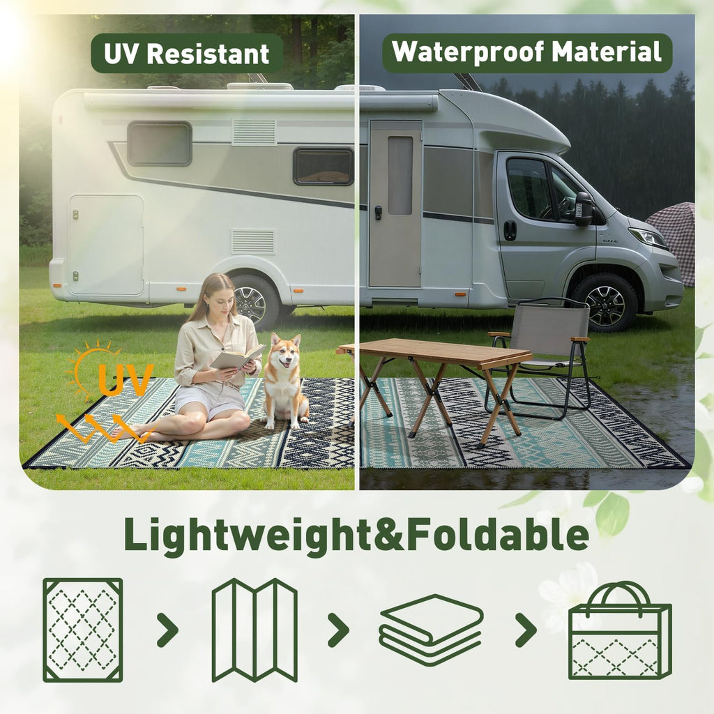 Outdoor Rug Carpet 8x10 Waterproof-Patio Rug Mat Reversible RV Camping Rug Picnic Mat Plastic Straw 