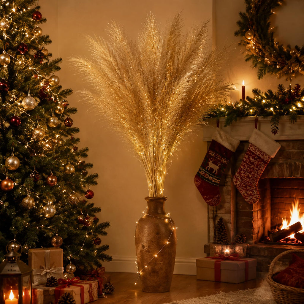 Artificial Pampas Grass, 9 Pcs 45" Mixed Color Gold