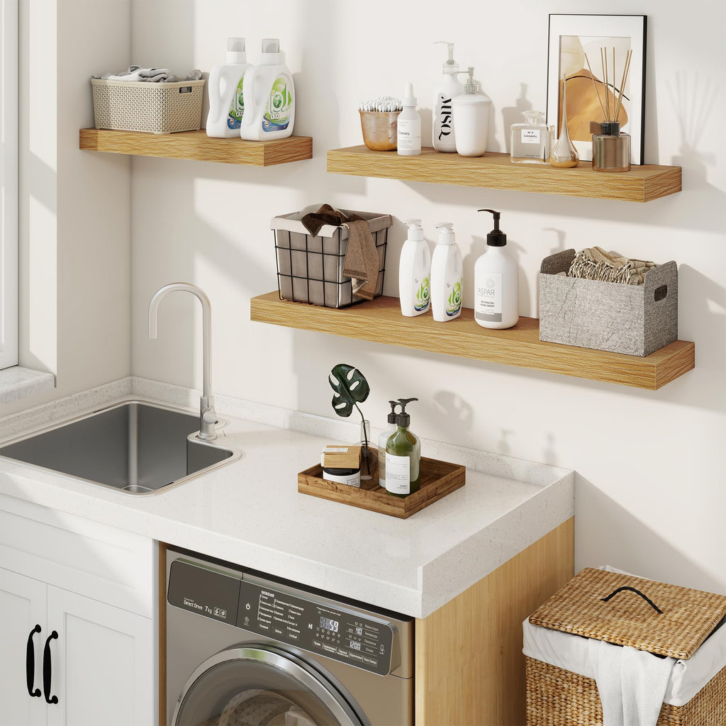 Floating Shelves for Wall, Wall Mounted Wood Shelves, Oak, Set of 2, 32in