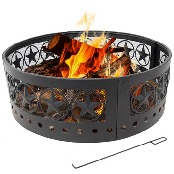 4-Star Decorative Outdoor Large Round Metal Fire Pit Ring, 36"