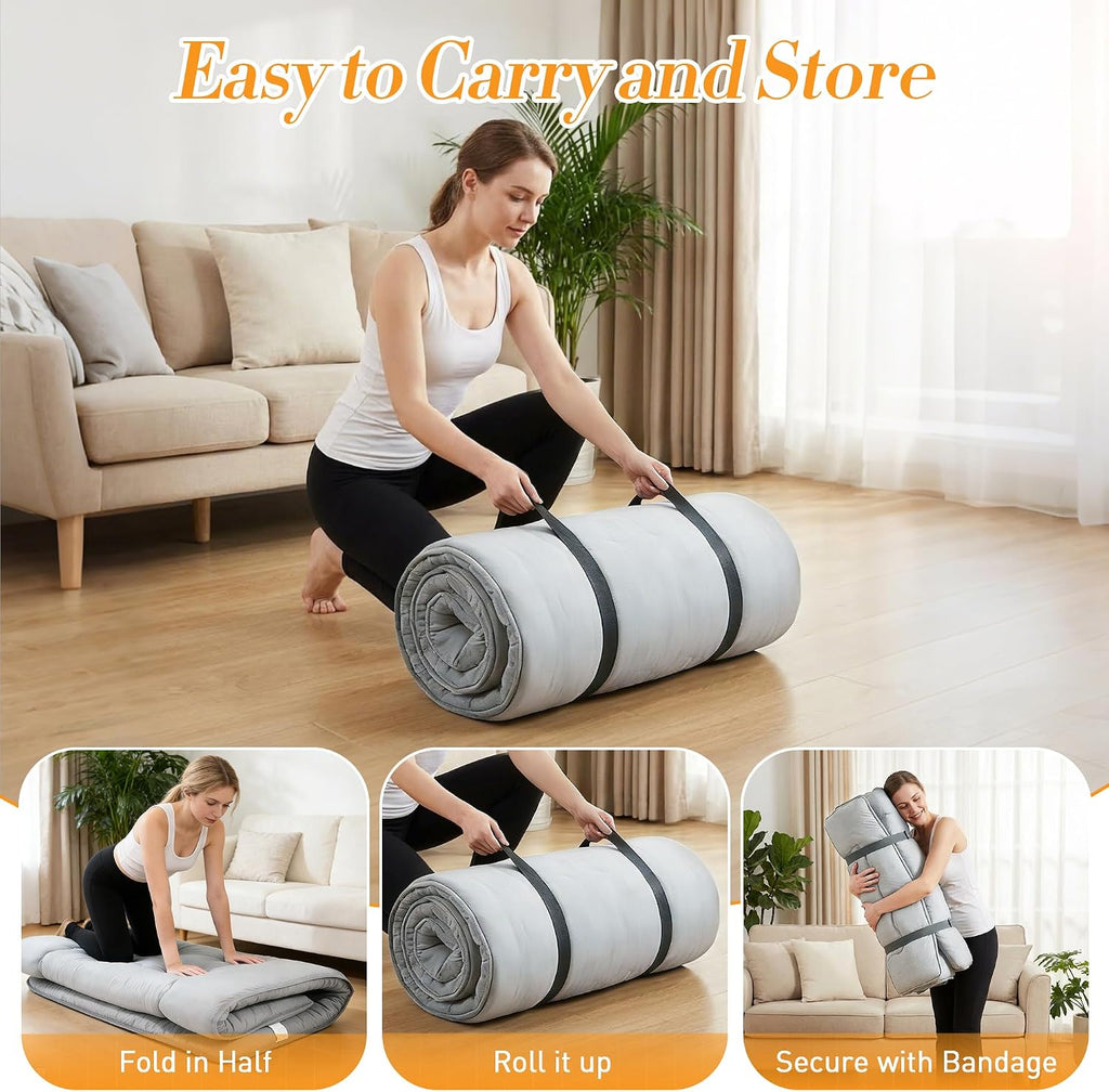 Japanese Floor Mattress, 4" Thick Futon Mattress, Gray