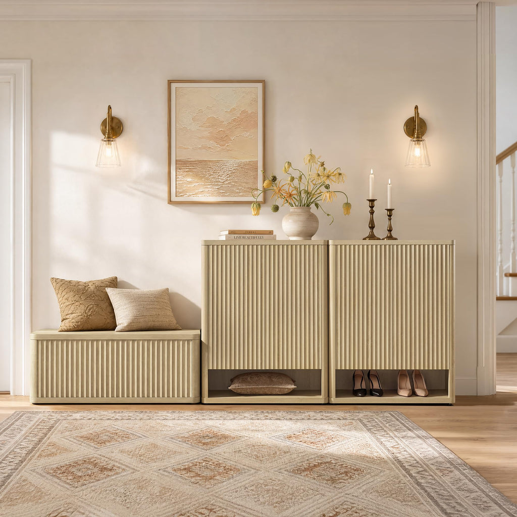 Storage Bench 40.2" Wide Shoe Bench with Lift Top Large Wooden Storage Chest Trunk Modern Blanket Chest with 2 Safety