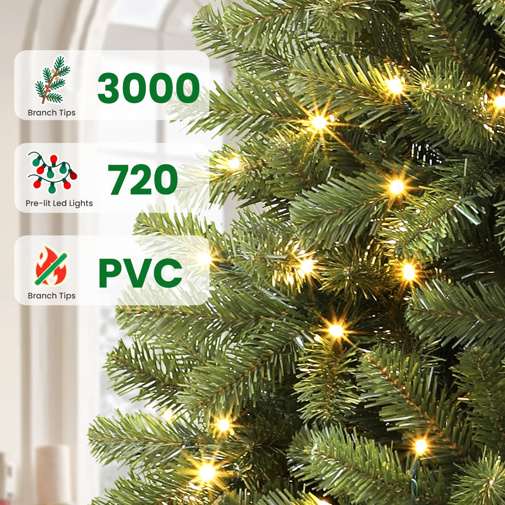 10FT Artificial Prelit Classic Christmas Tree with Remote Control, Timer