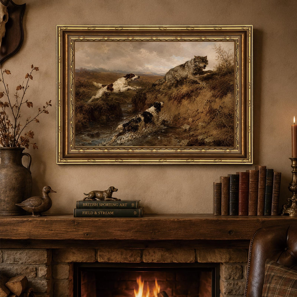 Dog and Wolf Wildlife Animal Vintage Wilderness Wall Art Canvas Print Decor
