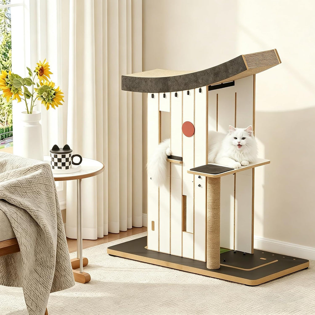 Cat Tree Tower with Scratching Post, Curved Roof
