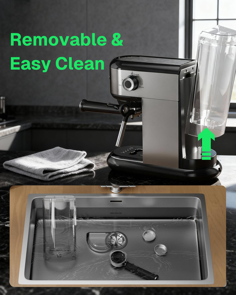 20 Bar Espresso Machine with Milk Frother, Compact Espresso Maker for Ground Coffee, Stainless Steel Coffee Machine