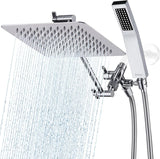 All Metal 8 Inch Dual Square Shower Head with Handheld Spray Combo, Rain Shower Head, Adjustable Extension Arm