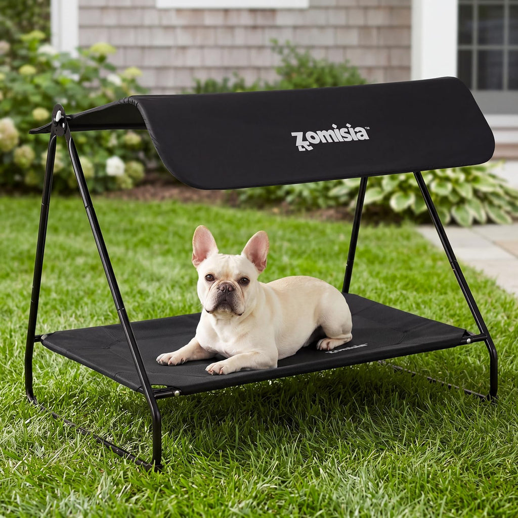 2-in-1 Elevated Dog Bed with Adjustable Canopy, Heavy Duty Raised Dog Bed with Sun Protection Shade, Anti-Scratch