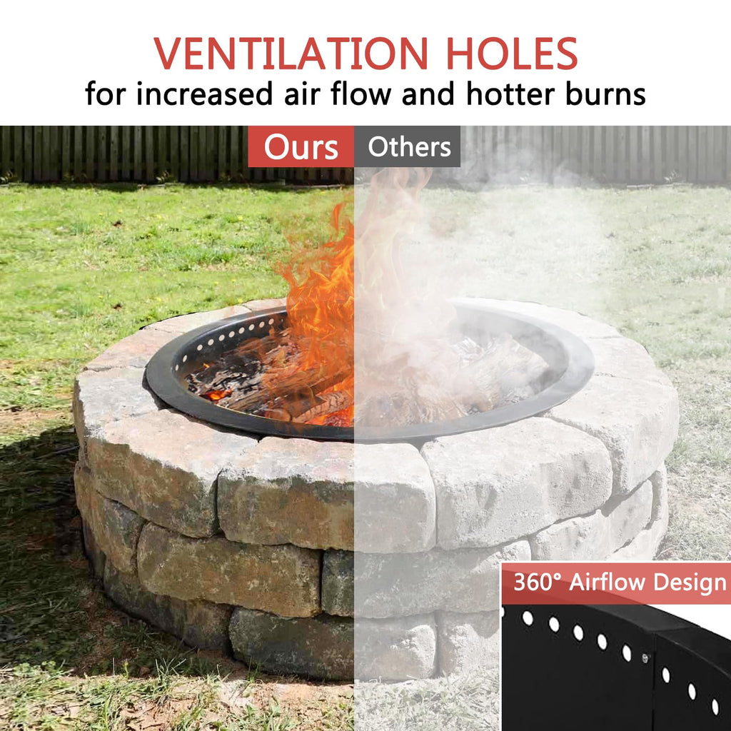 Outdoor 40-Inch Outer/36-Inch Inner Fire Pit Ring Smokeless, Duty Solid Metal Steel Round Firepit Rim Insert for DIY