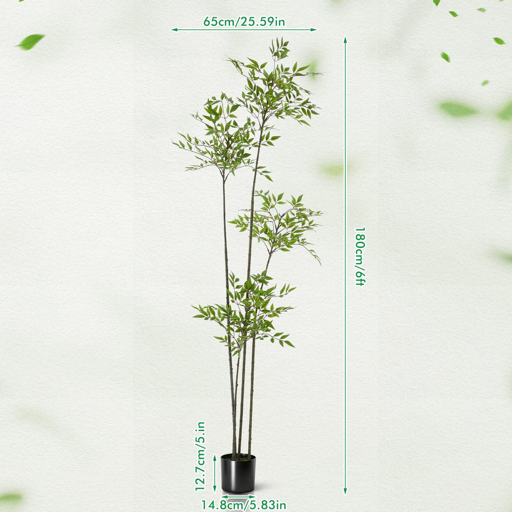 6ft Faux Bamboo Tree Nandina, Artificial Floor Plant, Green