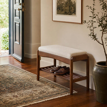 Black Walnut Shoe Bench Assembled, Solid Wood Shoe Rack Bench with Cushion, 11.8" x 23.6" x 16.5"
