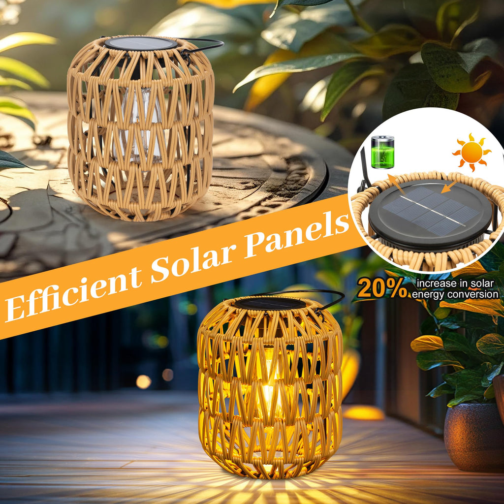 Solar Lanterns Outdoor Waterproof, Rattan Solar Lights for Yard