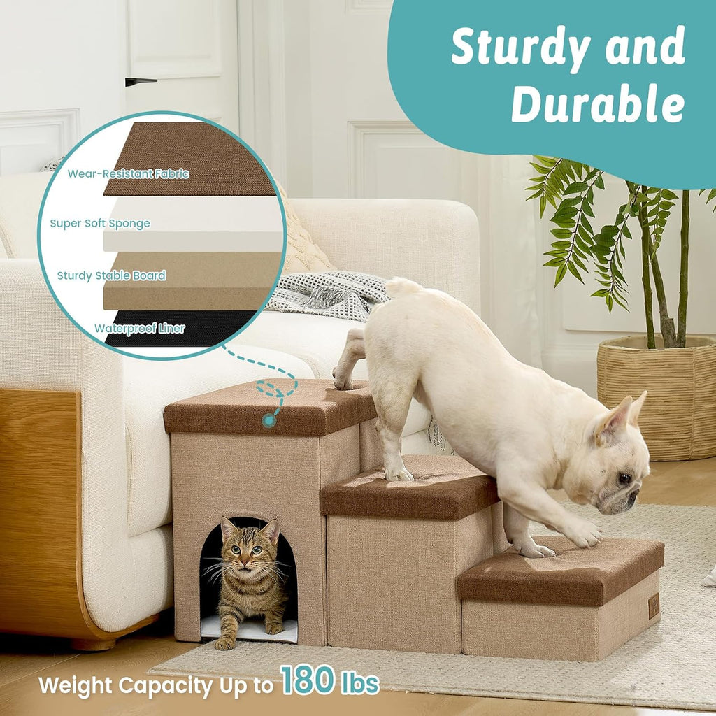 Dog Stairs with Storage, 22.6" H Dog Steps with Condo, 4-Step