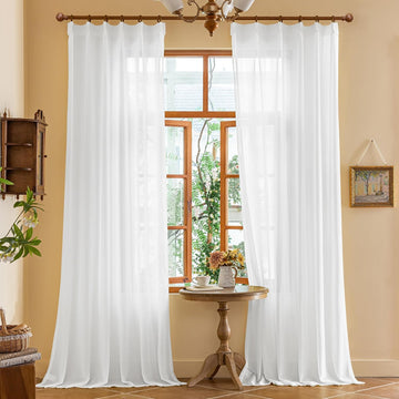 White Pinch Pleat Curtains 144 Inches Long 12ft Tall Extra Long Sheer Curtains for Living Room Soft Touch Light