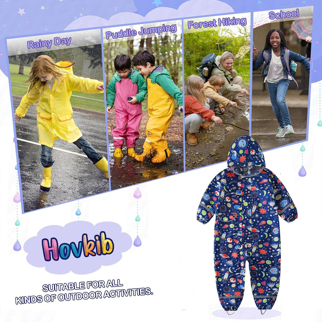 Kids Toddler Rain Suit Girls Boys Raincoat One Piece Waterproof Coverall Lightweight Hoodie Prints Rain Jacket