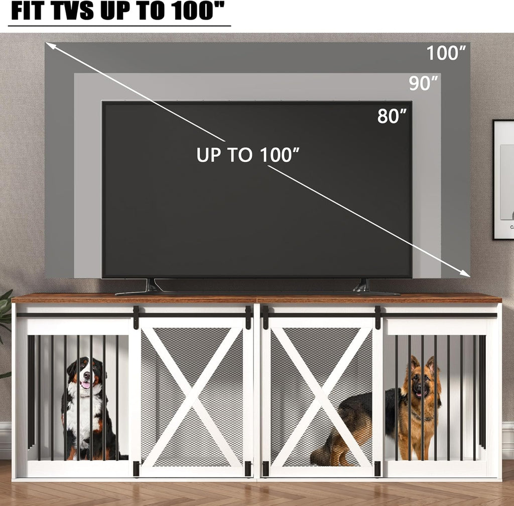 Dog Crate Furniture for 2 Large Dogs, White