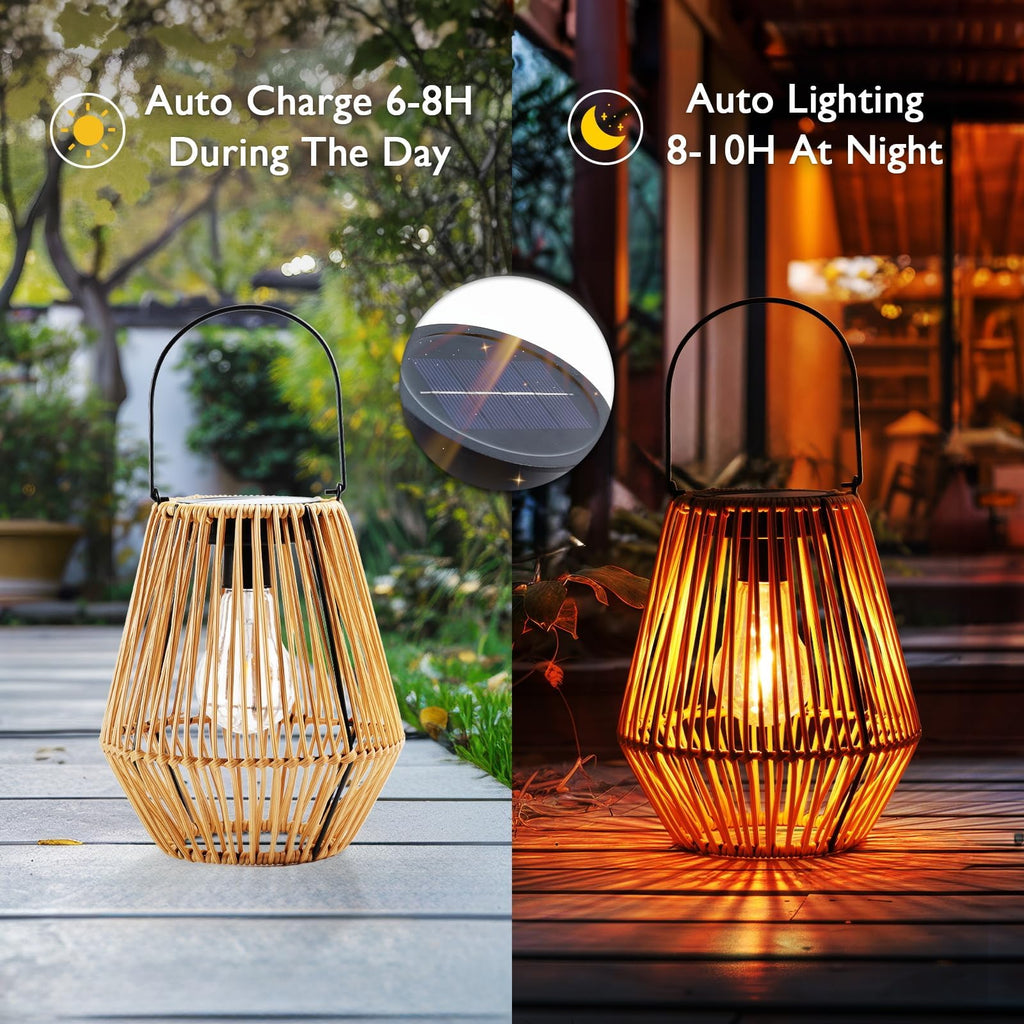 4 Pack Rattan Lantern Solar Outdoor Waterproof Hanging Lights