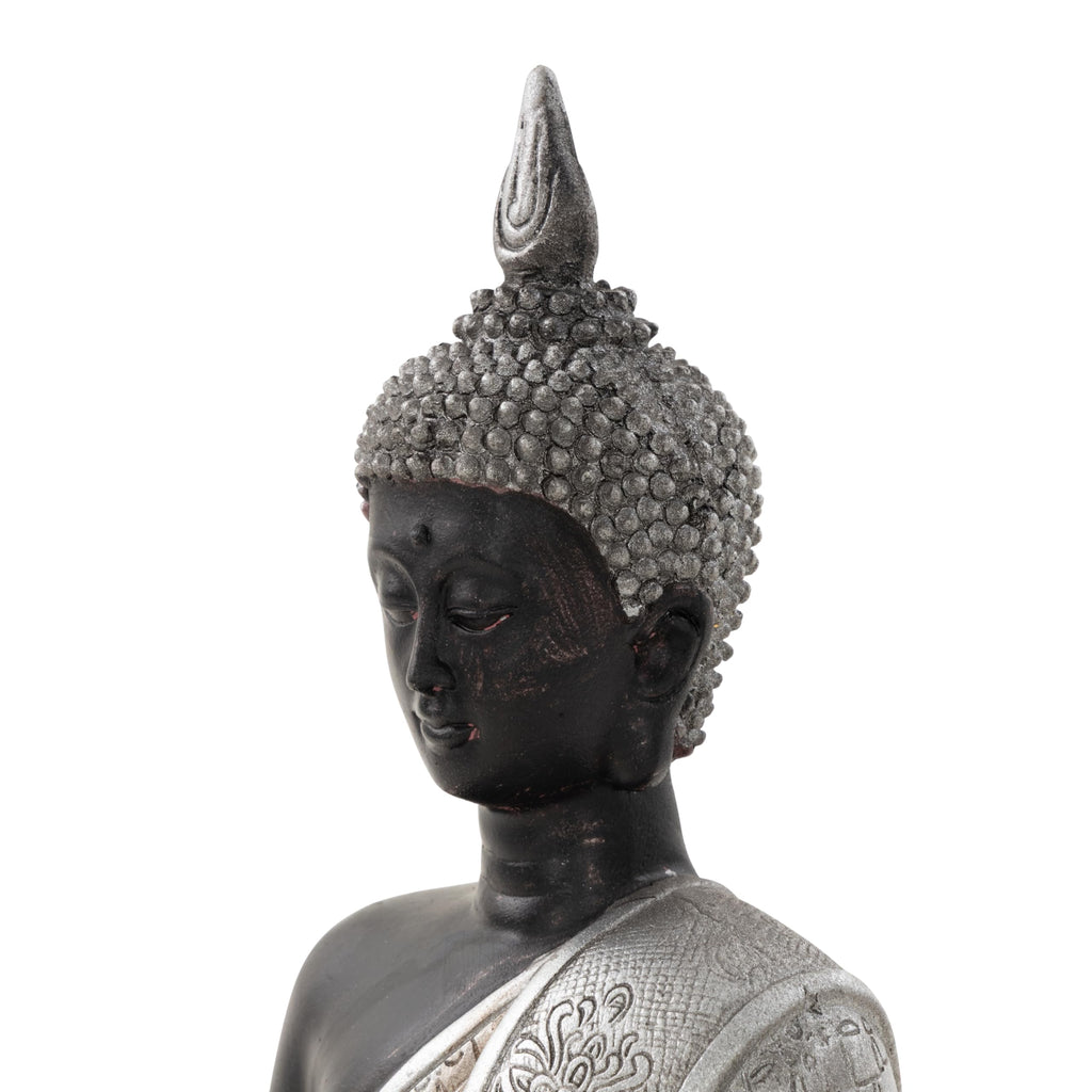 Polystone Buddha Decorative Sculpture Meditating Home Decor Statue with Engraved Carvings and Relief Detailing