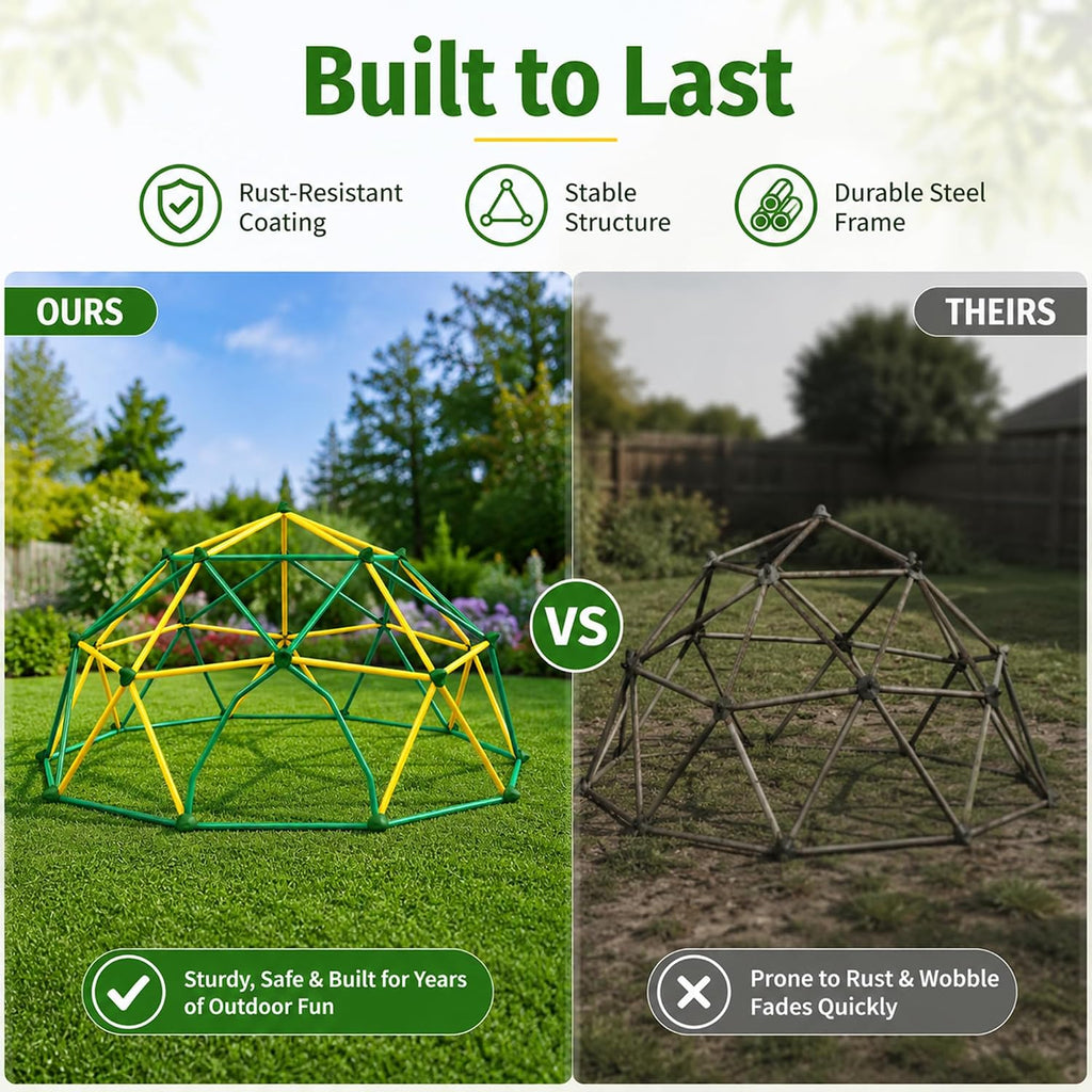 13ft Climbing Dome Kids Jungle Gym Outdoor, 1000 lbs Geometric Dome Climber Play Center, Rust & UV Resistant Steel