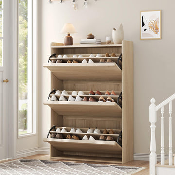 Shoe Cabinet with 3 Flip Drawers, Wooden Shoe Organizer Cabinet with Adjustable Shelf, Shoe Storage, Hidden Shoe