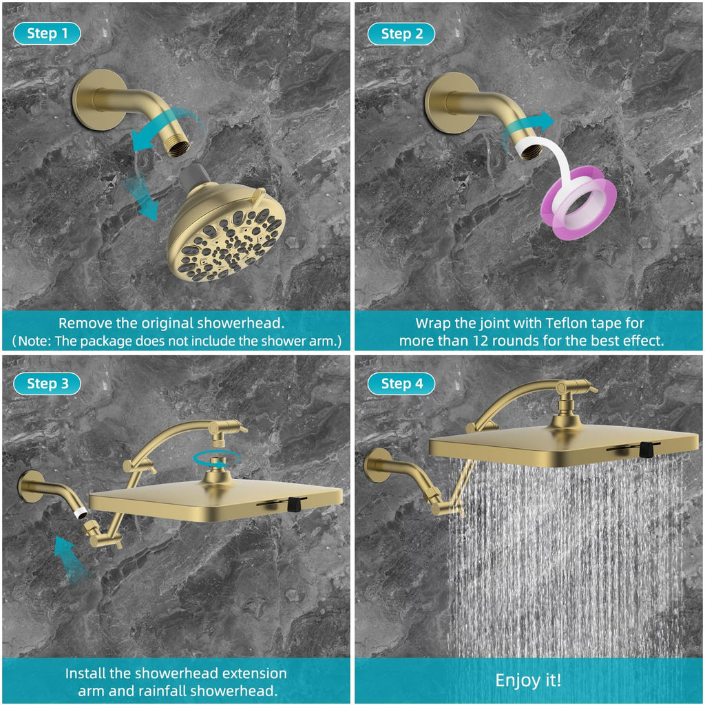 5 Spray Modes Shower Head, 13'' High Pressure Rain Shower Head, Large Rainfall Showerhead, High Flow Waterfall Fixed