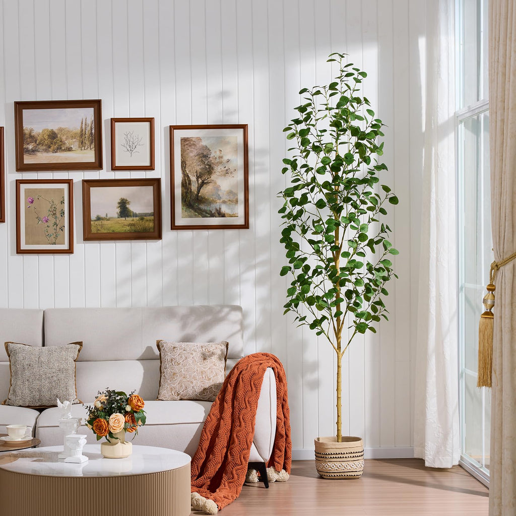 7 FT Artificial Eucalyptus Tree, Eucalyptus Fake Plants Indoor Silk Leaves