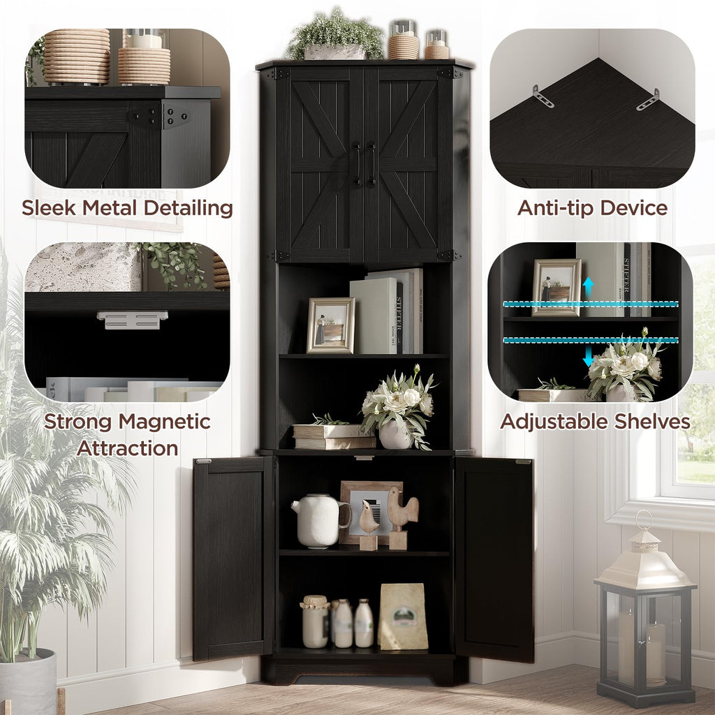 68.9" Tall Farmhouse Style Corner Cabinet, Black
