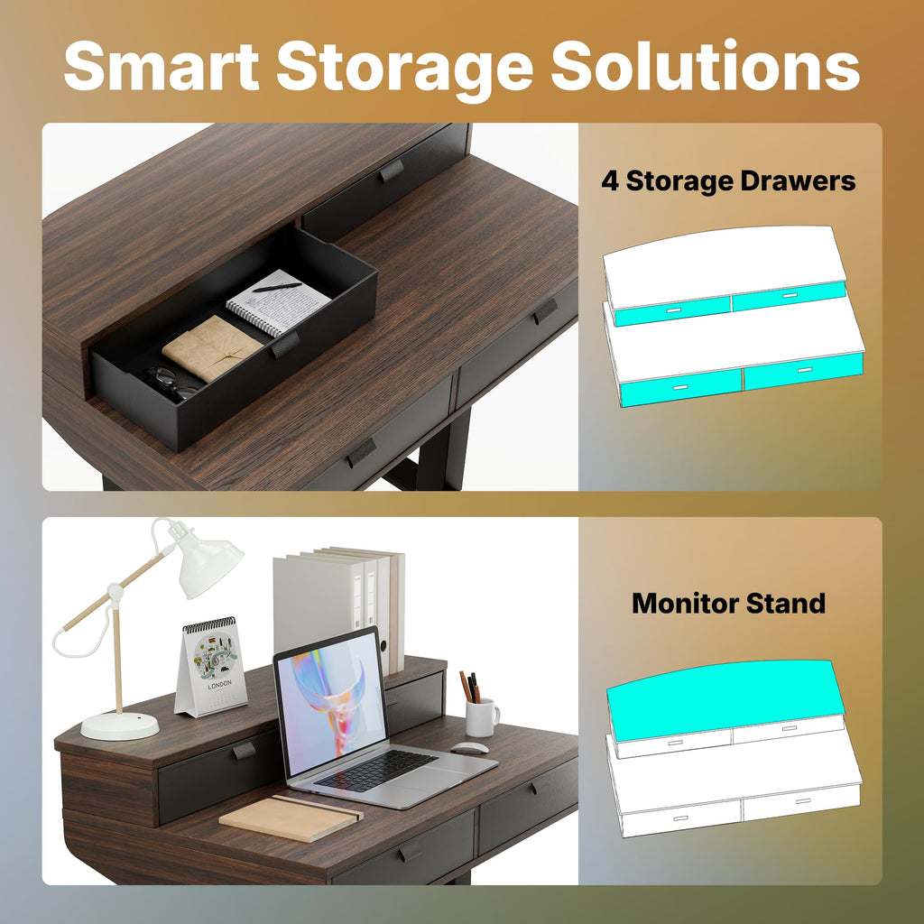 32 x 20 Inch Electric Standing Desk with 4 Drawers, Walnut