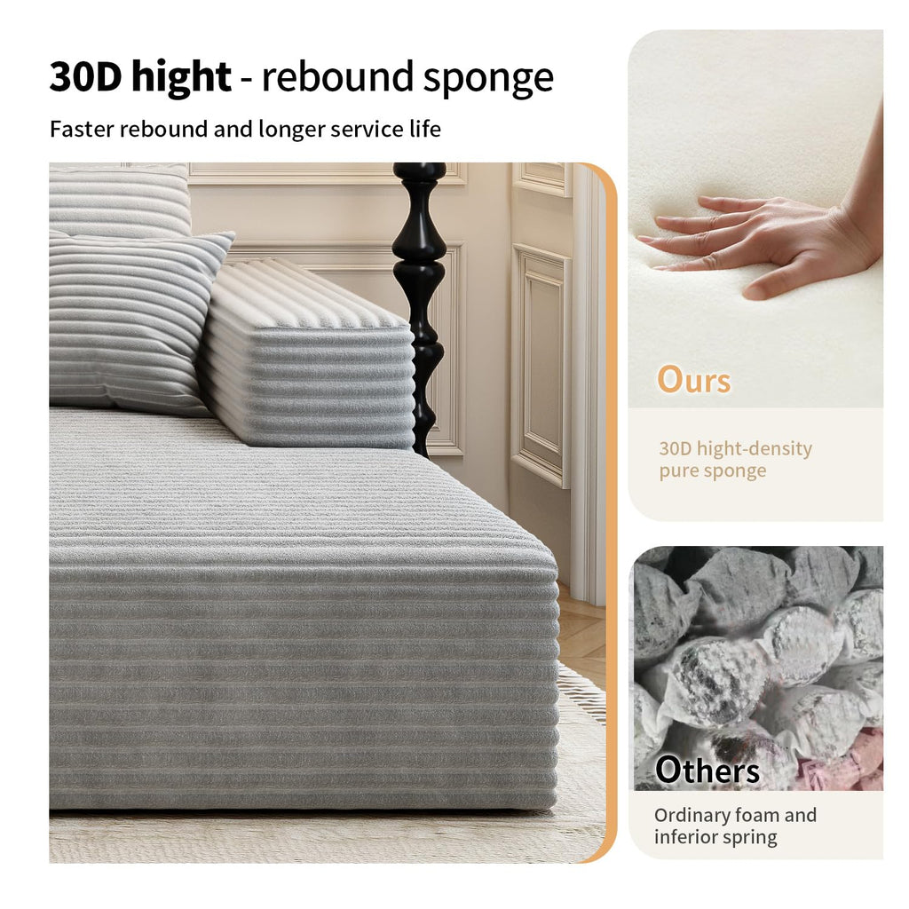 107.5" Cloud Sectional Couch with 1 Ottoman, Modern Modular Sofa with Deep Seat, Comfort U Shaped Sofa Couches Bedroom