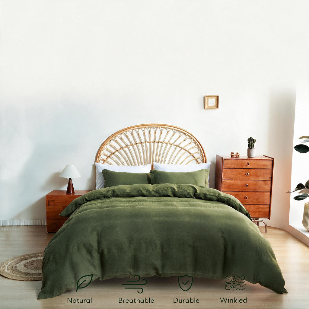 100% French Flax Linen Duvet Cover Set, 88''x92'' 3 Pcs with 4 Corner Ties and Button Closure, Soft and