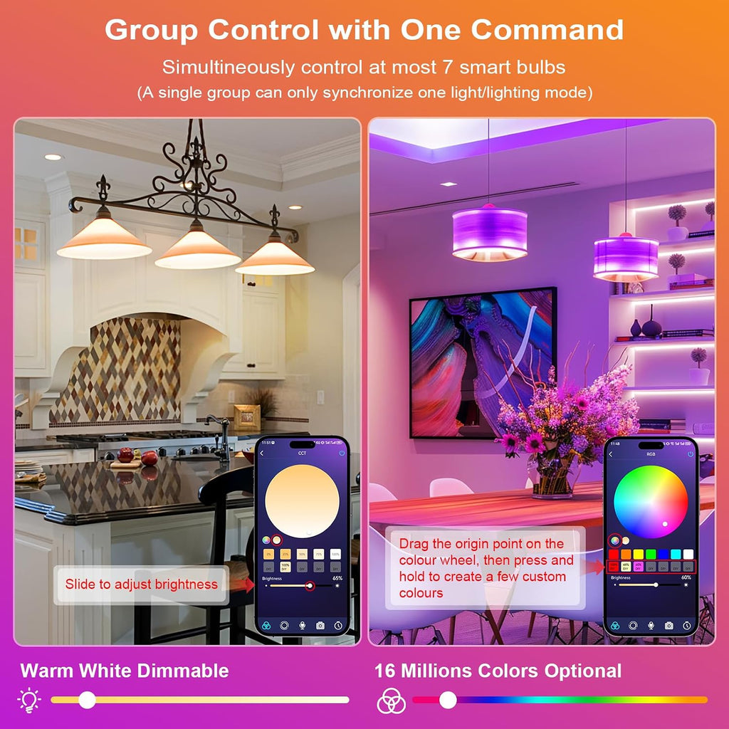 Smart Light Bulbs - Led Dimmible Color Changing Light Bulb for Home Works with Bluetooth Music Sync - A19 RGB