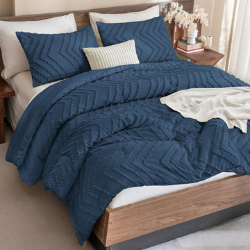 Navy Blue Comforter Set, 3 Pieces Soft Bedding Set