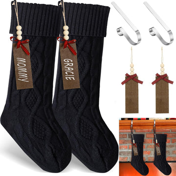 Sets 18 Inch Christmas Stockings Metal Hooks Name Tags,Black - Set of 2