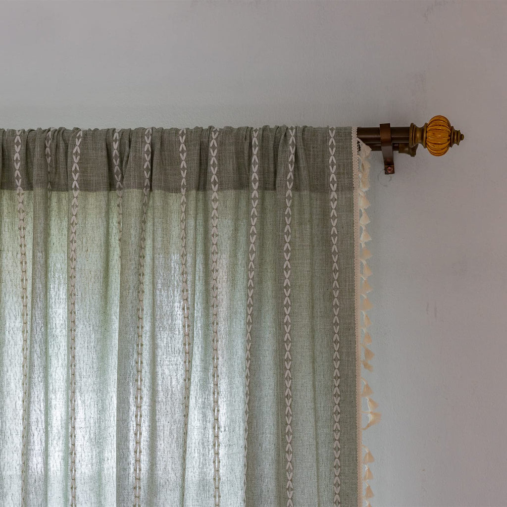Green Modern Farmhouse Textured Curtains Living Room 72''L x 52''W Light Filtering French Country Boho Chic Tassel
