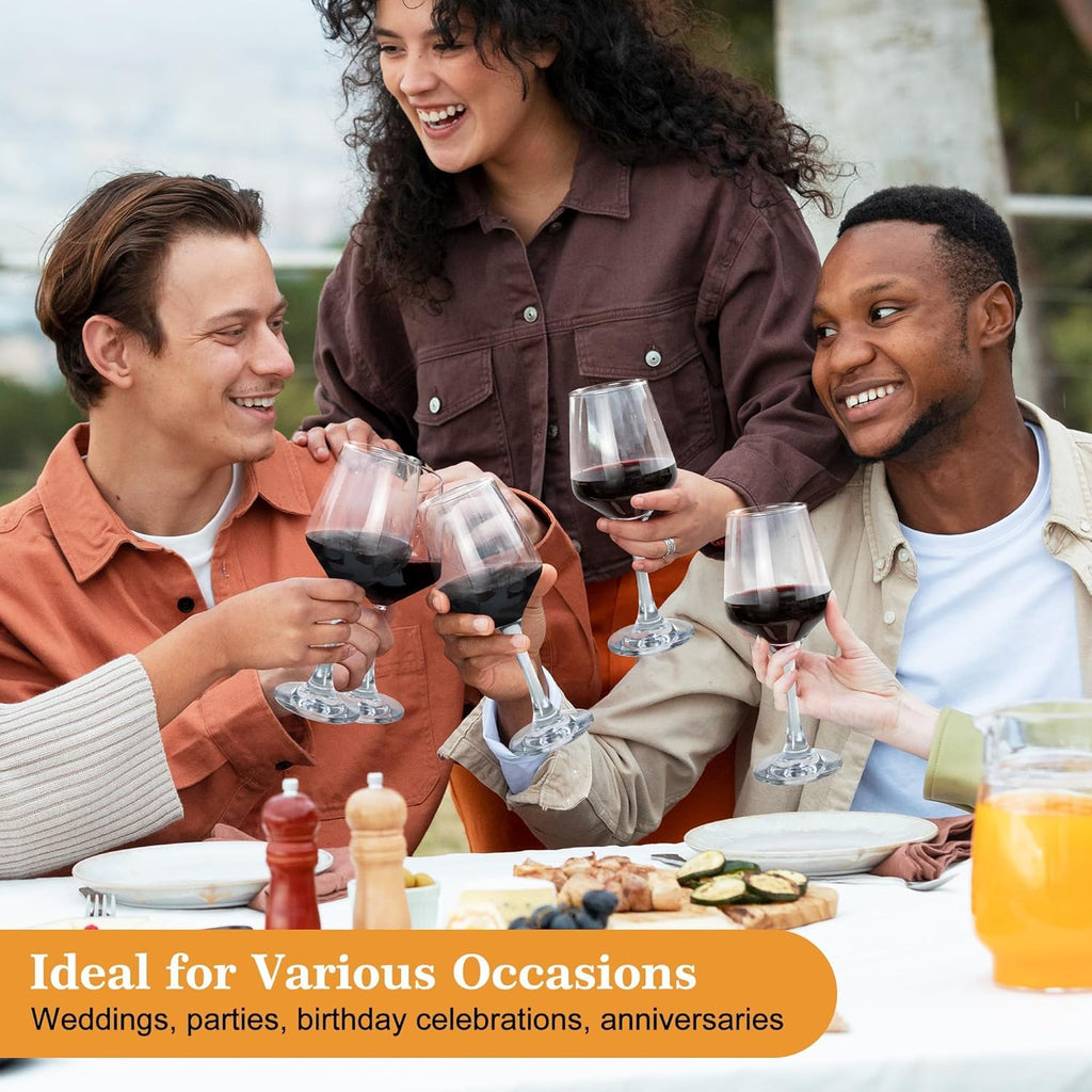 Wine Glasses Set of 6, 12oz Classic Stemmed Glasses, Thick & Clear, Dishwasher Safe Stemware for Red or White, Gift