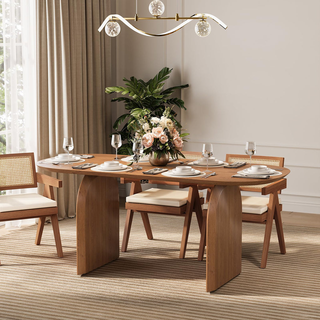 Japandi Oval Dining Table for 6, 70.9" Solid Pine Wood Kitchen Table, Modern Mid Century Minimalist Kitchen & Dining