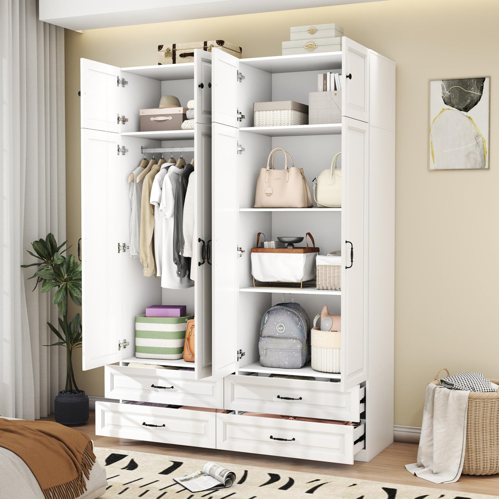 White Armoire Wardrobe Closet with 4 Drawers: 89" H x 63" W