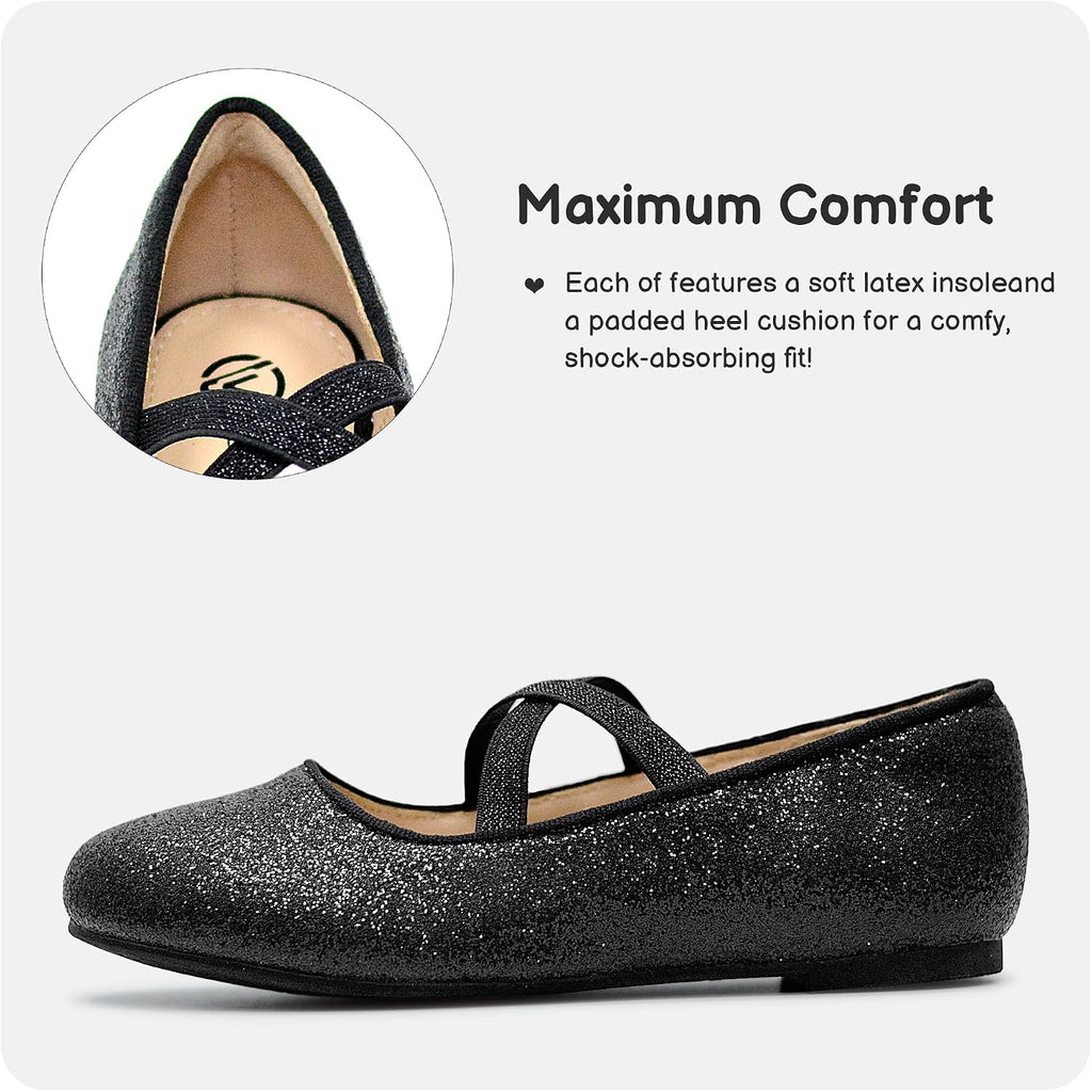Girls Black Dress Shoes Mary Janes for Girls Ballet Flats with Cross Strap Party Wedding School Shoes