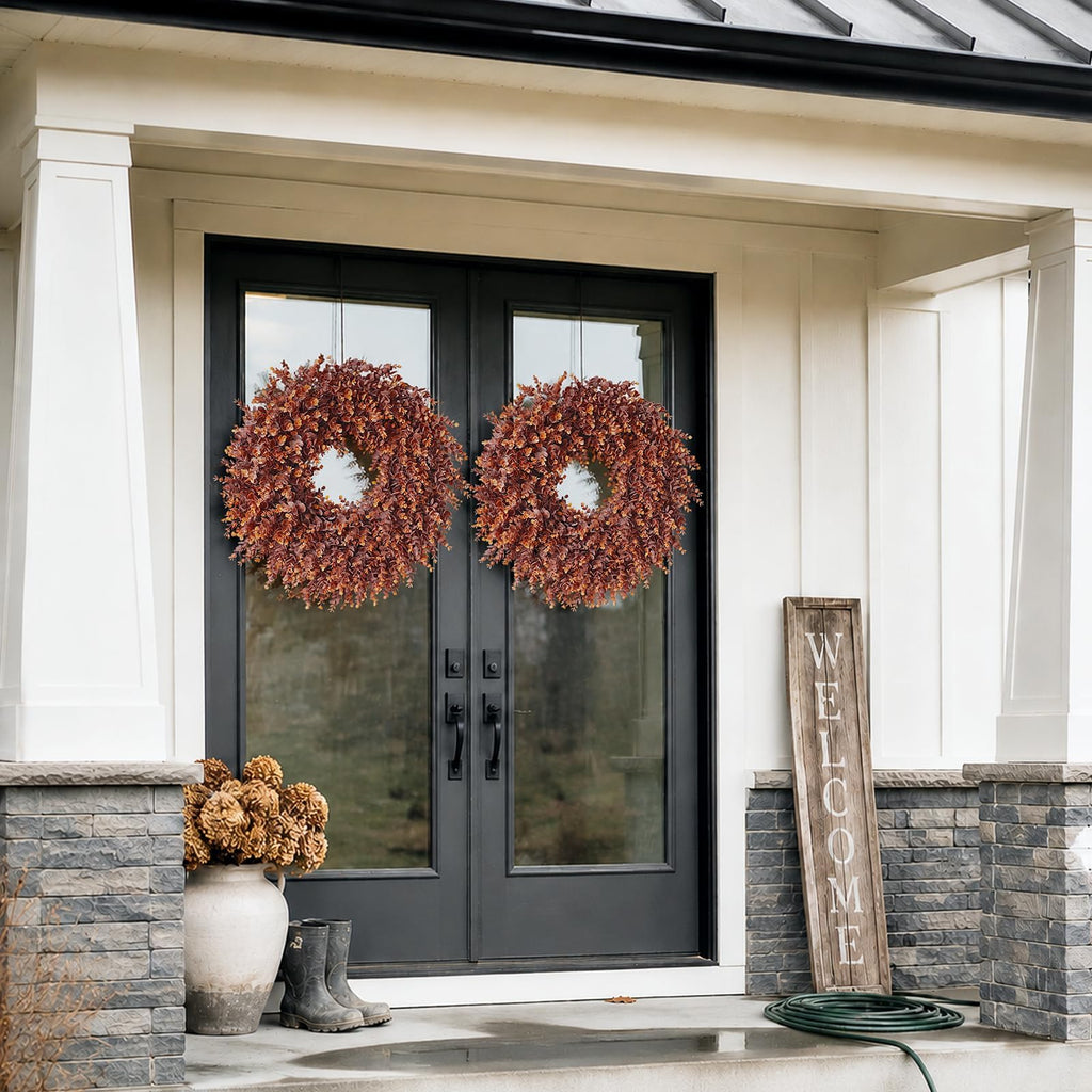 24" Lifelike Touch Fake Fall Eucalyptus Wreath for Front Door (Dark Orange)