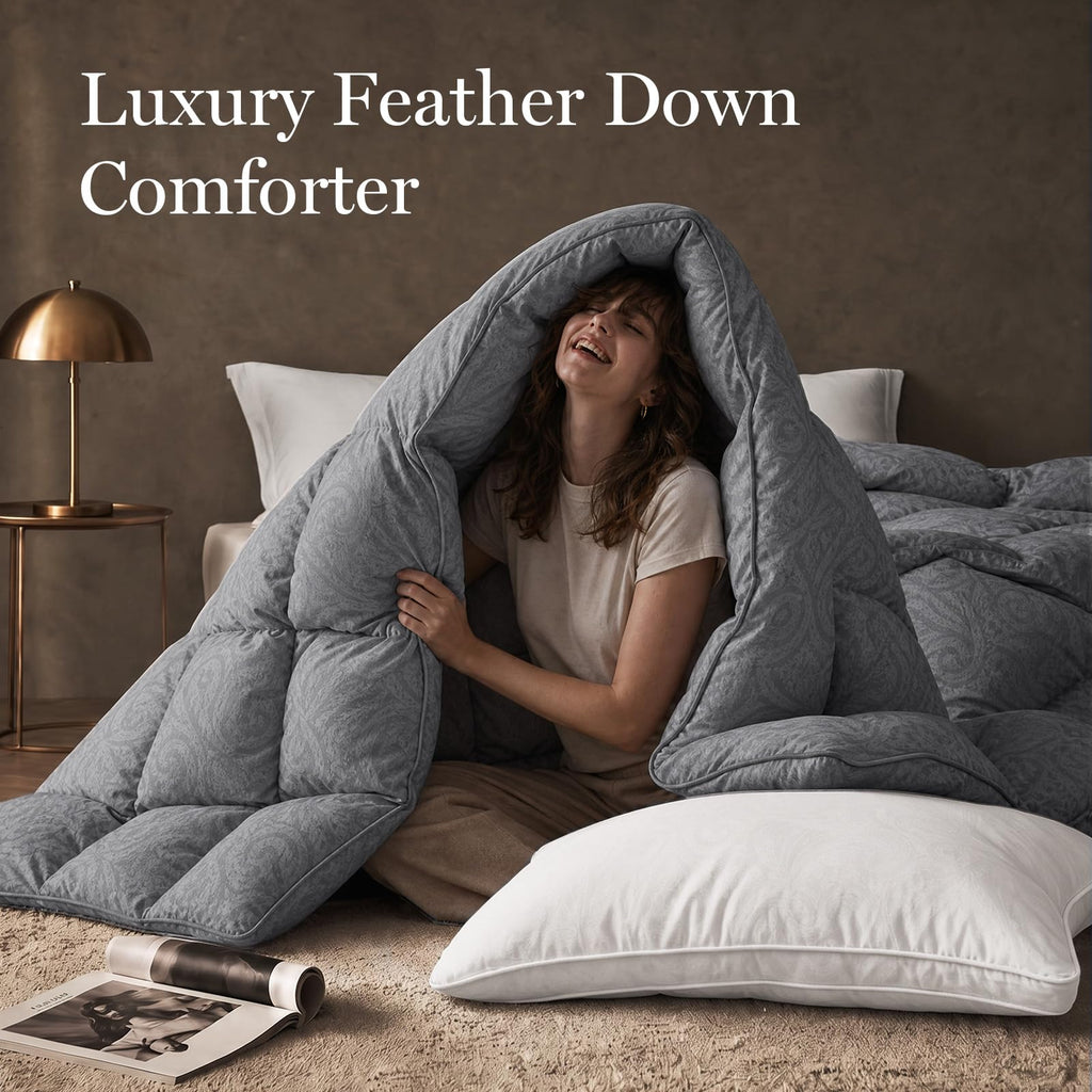 Goose Feather Down Comforter Twin Size All Season Duvet Insert
