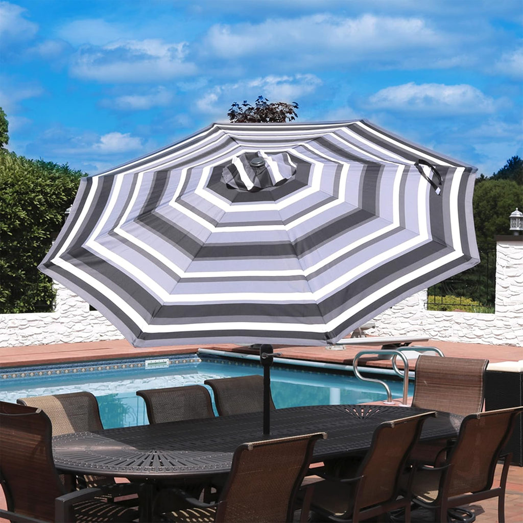 Outdoor Patio Umbrella - Polyester Table Market Umbrella with Push-Button Tilt and Crank - 8 Sturdy Ribs